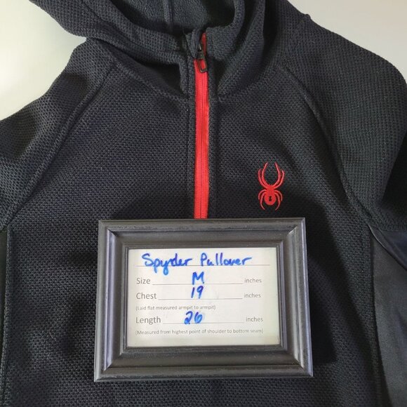 Spyder Quarter Zip Pullover Black Red Mens Lightweight Medium Long Sleeve Hood - Picture 6 of 11